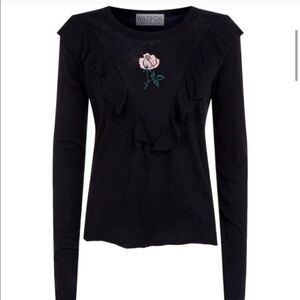 🌹WILDFOX Black Long Sleeve Sheer Top with Tea Rose Design🌹